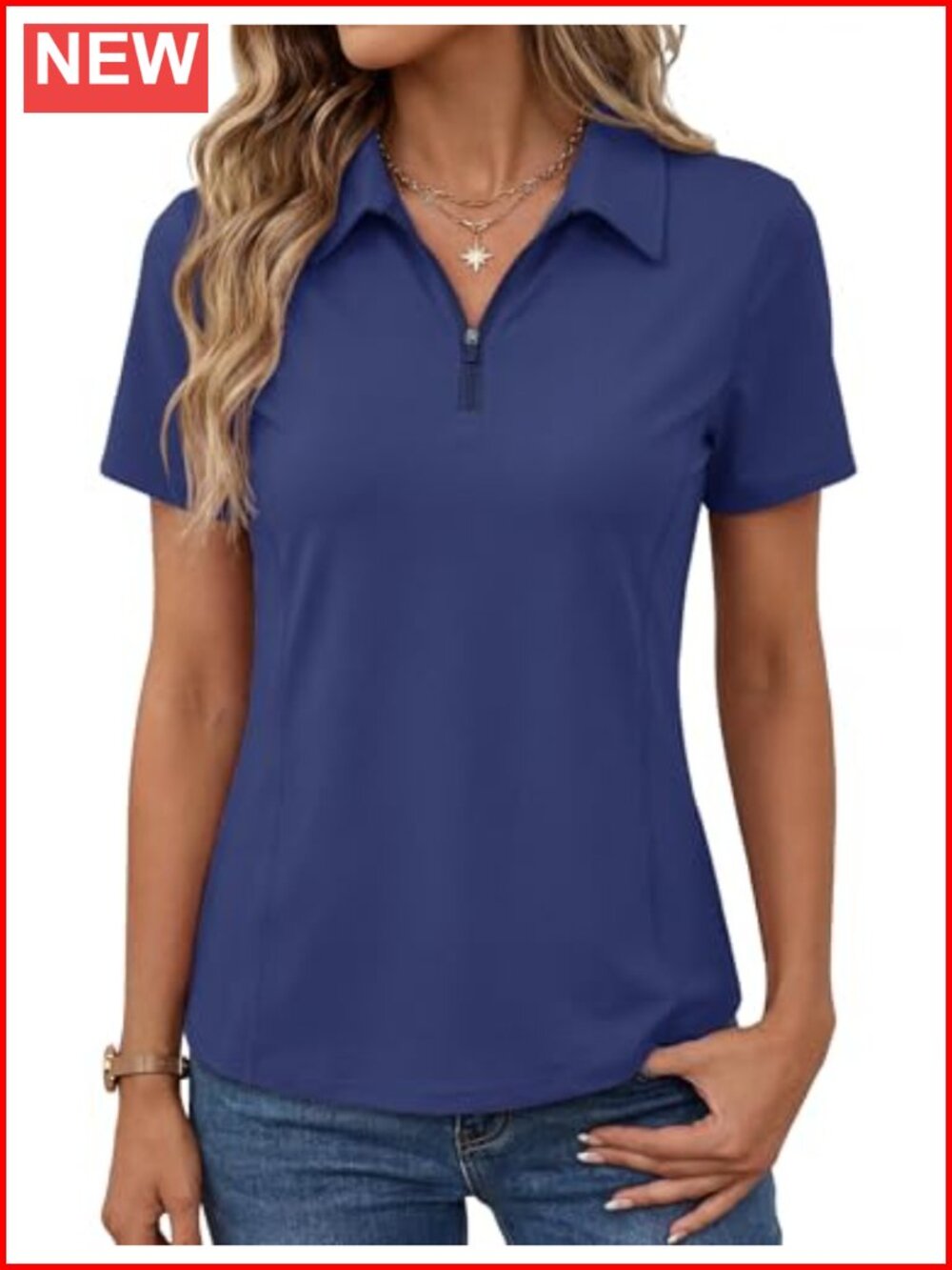 Women's Short Sleeve Quarter Zip Athletic Polo Shirt for Golf Tennis